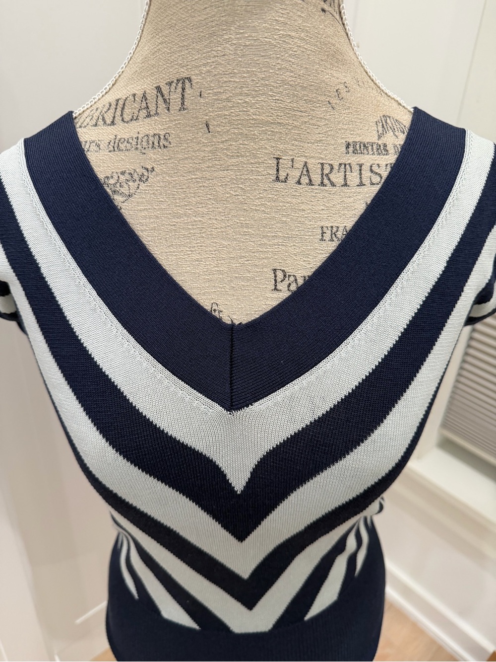 Temperley London Navy and Light Blue Chevron Knit Top